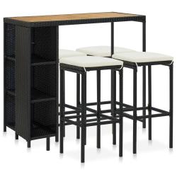 bar de jardin 5 pcs et coussins R&eacute;sine tress&eacute;e Noir alsavelo