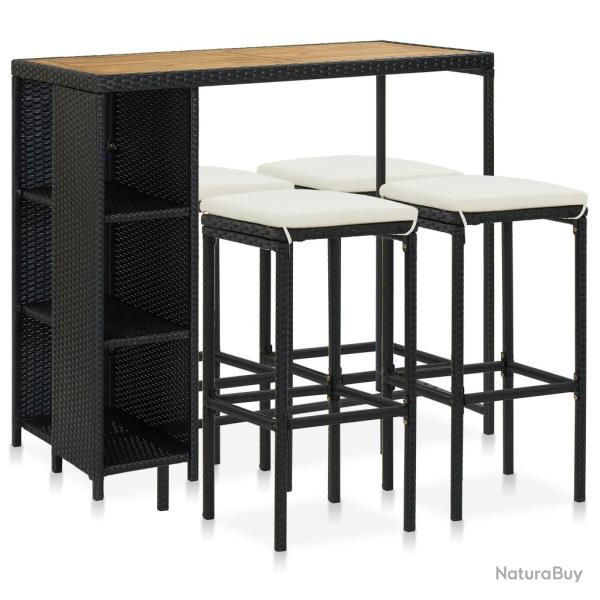 bar de jardin 5 pcs et coussins R�sine tress�e Noir