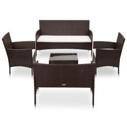 Salon de jardin 5 pcs avec coussins R&eacute;sine tress&eacute;e Marron
