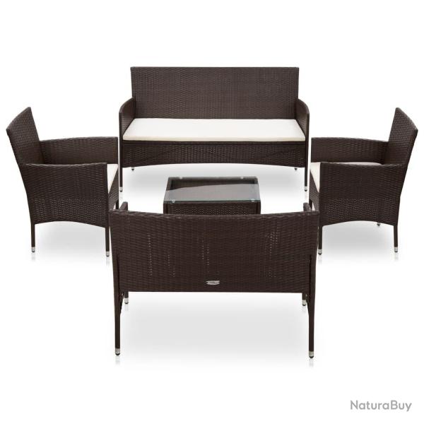 Salon de jardin 5 pcs avec coussins R�sine tress�e Marron