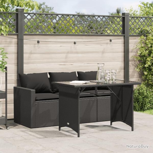 Ensemble � manger de jardin coussins 2pcs noir r�sine tress�e