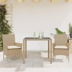 Ensemble &agrave; manger de jardin et coussins 3 pcs beige rotin verre alsavelo