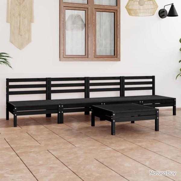 Salon de jardin 5 pcs Noir Bois de pin massif alsavelo
