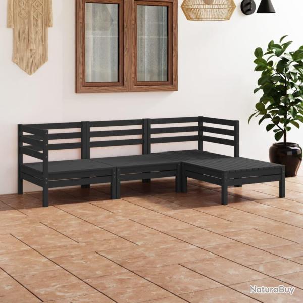Salon de jardin 4 pcs Bois de pin massif Noir alsavelo