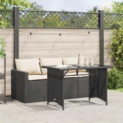 Ensemble &agrave; manger de jardin coussins 2pcs noir r&eacute;sine tress&eacute;e