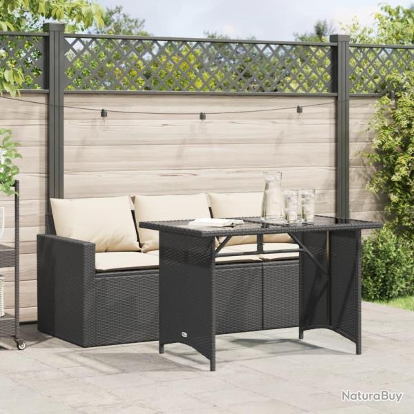 Ensemble � manger de jardin coussins 2pcs noir r�sine tress�e