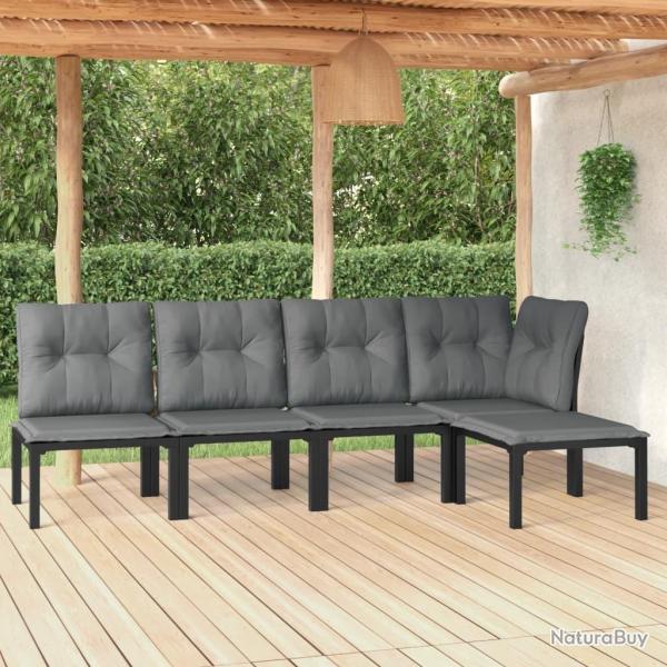 Salon de jardin 5 pcs noir et gris r�sine tress�e