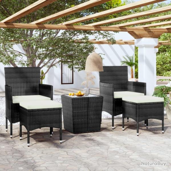bistro de jardin 5 pcs poly rotin et verre tremp� alsavelo