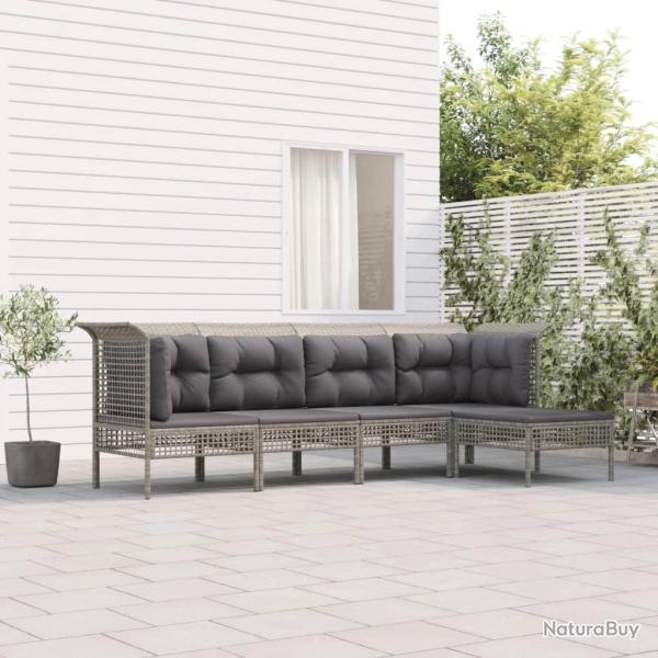 Salon de jardin 5 pcs avec coussins Gris Rsine tresse alsavelo