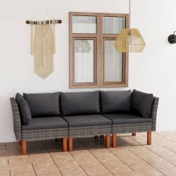 Canap&eacute; de jardin &agrave; 3 places avec coussins Gris R&eacute;sine tress&eacute;e