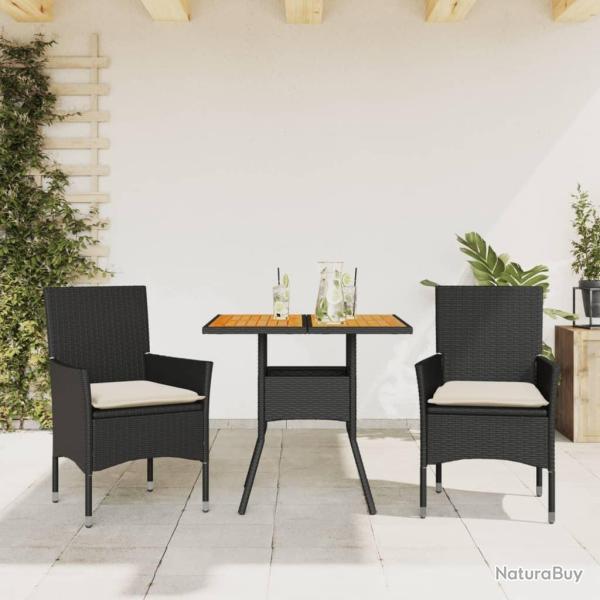 Ensemble � manger de jardin et coussins 3 pcs noir rotin acacia