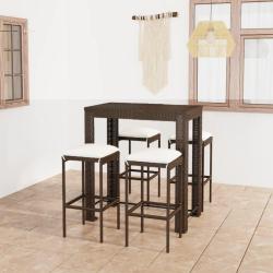 Meuble de bar de jardin 5 pcs et coussins R&eacute;sine tress&eacute;e Marron
