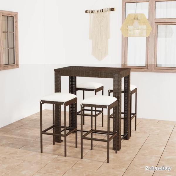 Meuble de bar de jardin 5 pcs et coussins R�sine tress�e Marron