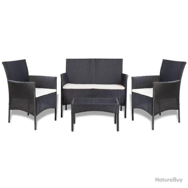 Salon de jardin 4 pcs avec coussins R�sine tress�e Noir