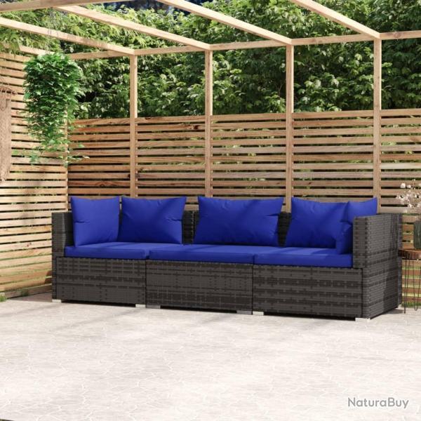 Canap� 3 places avec coussins Gris R�sine tress�e