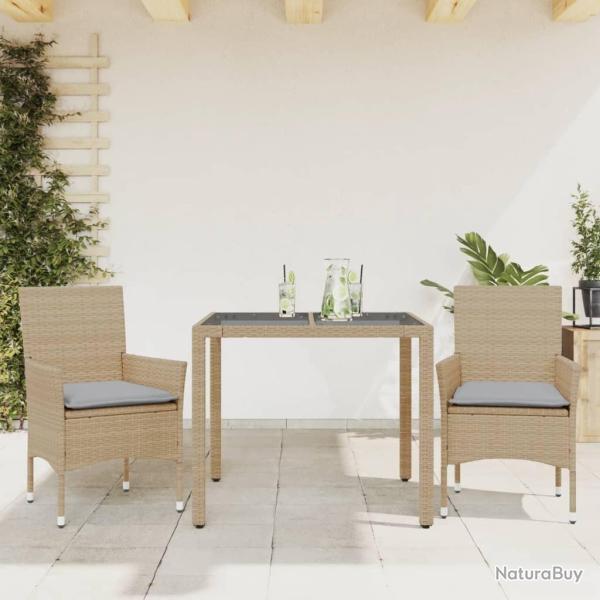 Ensemble � manger de jardin et coussins 3 pcs beige rotin verre