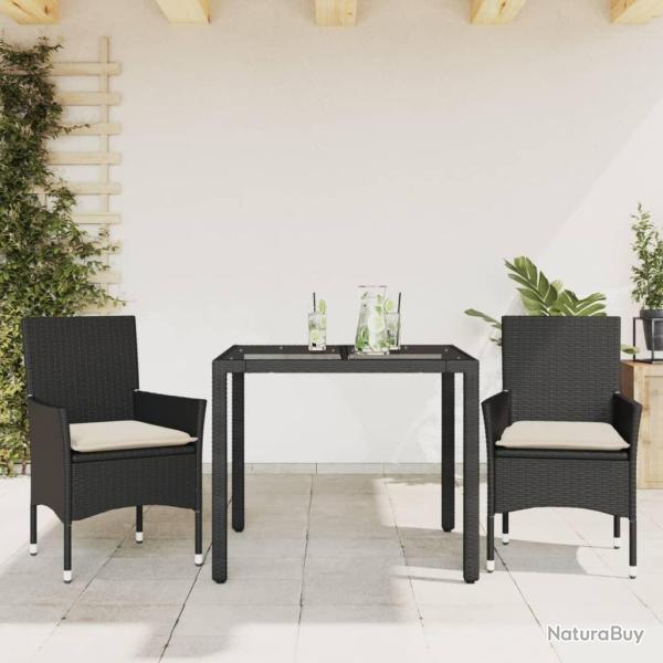 Ensemble � manger de jardin et coussins 3 pcs noir rotin verre