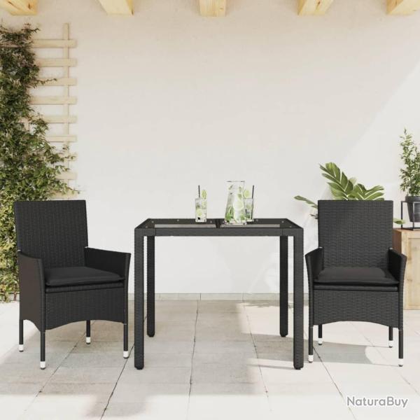 Ensemble � manger de jardin et coussins 3 pcs noir rotin verre