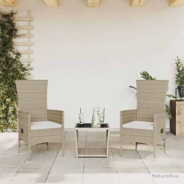 Ensemble � manger de jardin et coussins 3 pcs Beige poly rotin alsavelo