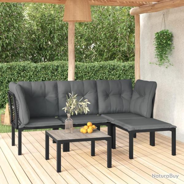Salon de jardin 5 pcs noir et gris r�sine tress�e