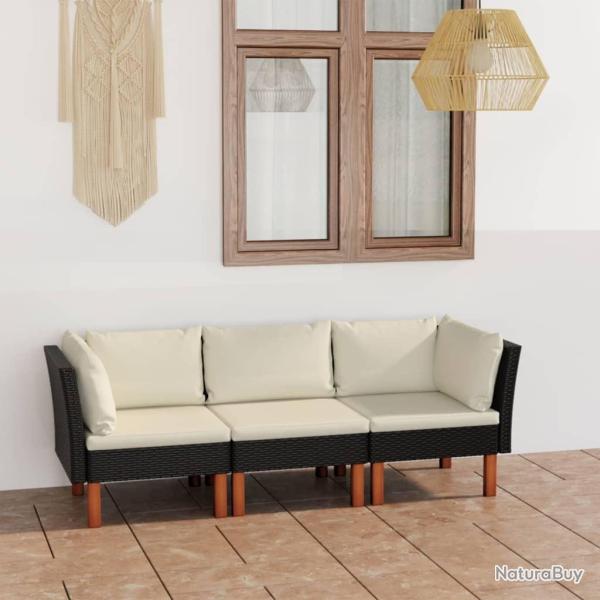 Canap� de jardin � 3 places avec coussins Noir R�sine tress�e