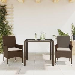Ensemble &agrave; manger de jardin et coussins 3pcs marron rotin verre alsavelo