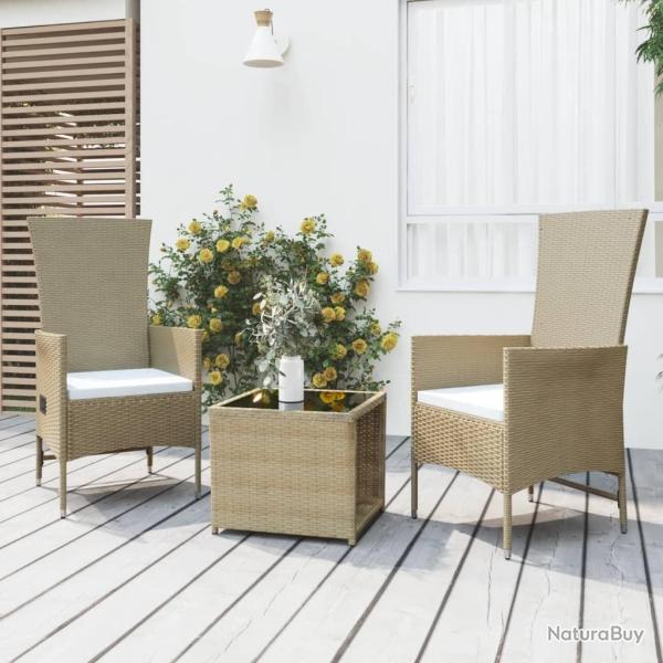 salon de jardin 3 pcs beige poly rotin et acier