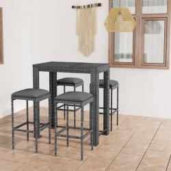bar de jardin 5 pcs et coussins R&eacute;sine tress&eacute;e Gris