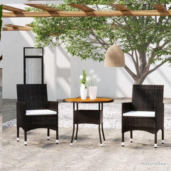 Ensemble � manger de jardin 3 pcs R�sine tress�e Noir