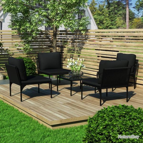 Salon de jardin 5 pcs avec coussins Noir PVC alsavelo