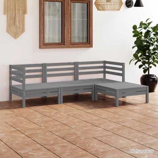 Salon de jardin 4 pcs Bois de pin massif Gris alsavelo