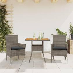 Ensemble &agrave; manger de jardin et coussins 3 pcs gris rotin acacia alsavelo