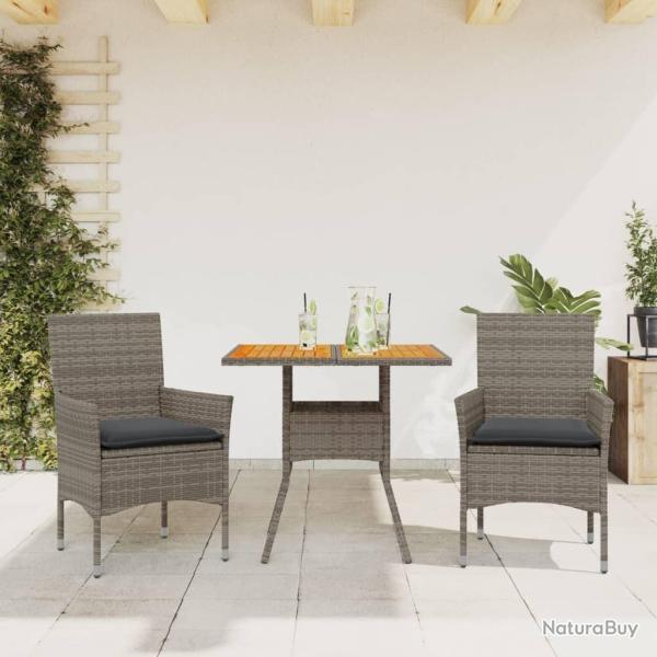 Ensemble  manger de jardin et coussins 3 pcs gris rotin acacia alsavelo