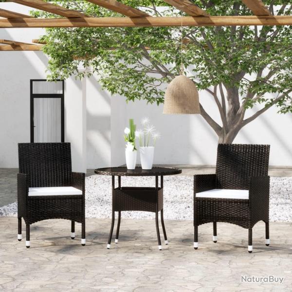 Ensemble � manger de jardin 3 pcs R�sine tress�e Noir alsavelo