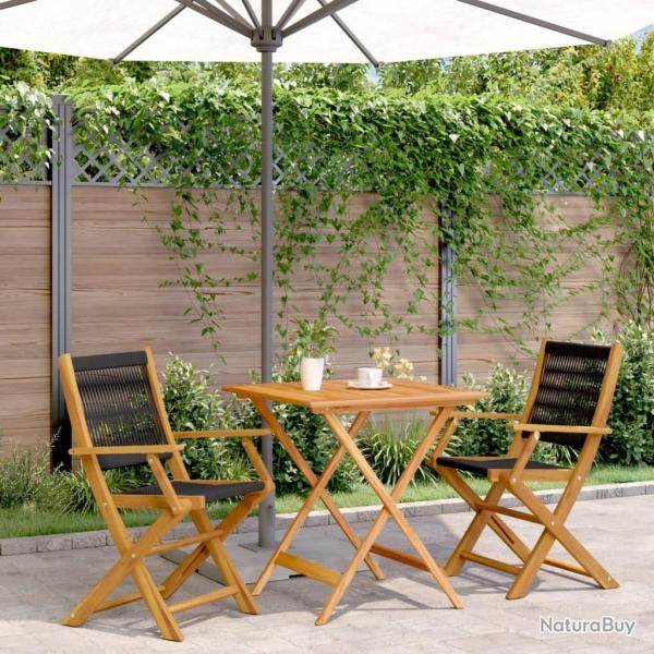 bistro 3 pcs noir polypropyl�ne et bois massif