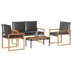 Salon de jardin 4 pcs avec coussins Noir R&eacute;sine tress&eacute;e