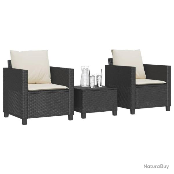 bistro 3 pcs avec coussins noir r�sine tress�e