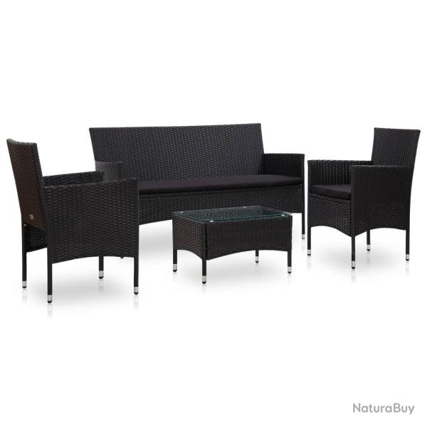 Salon de jardin 4 pcs avec coussins R�sine tress�e Noir alsavelo