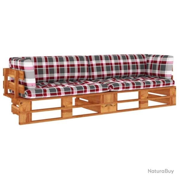 Canap� palette 2 places et coussins Pin impr�gn� de marron miel alsavelo