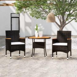 Ensemble &agrave; manger de jardin 3 pcs R&eacute;sine tress&eacute;e Noir alsavelo