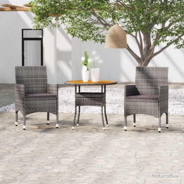 Ensemble � manger de jardin 3 pcs R�sine tress�e Gris alsavelo
