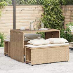 Ensemble &agrave; manger de jardin et coussins 3 pcs Beige poly rotin alsavelo