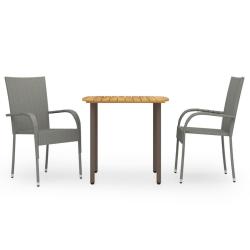 Ensemble &agrave; manger de jardin 3 pcs R&eacute;sine tress&eacute;e Gris