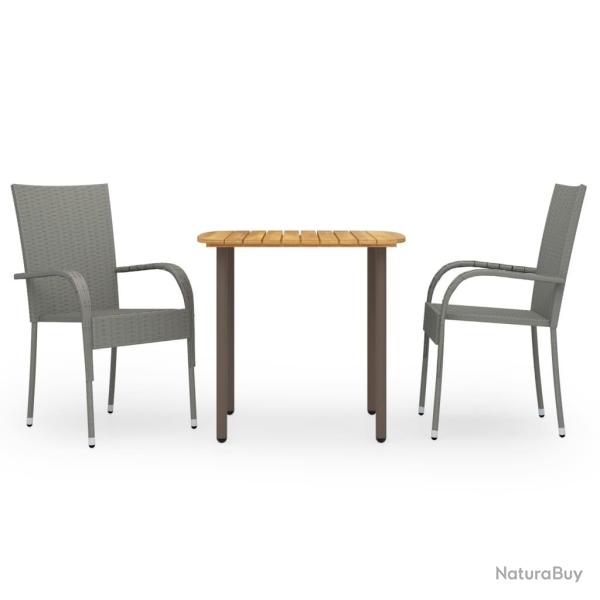 Ensemble � manger de jardin 3 pcs R�sine tress�e Gris