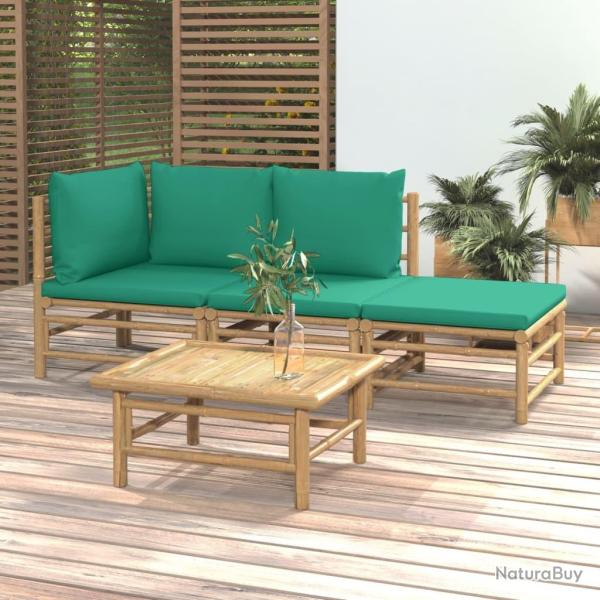 Salon de jardin 4 pcs avec coussins vert bambou alsavelo