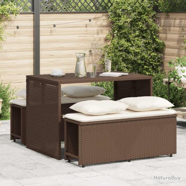 Ensemble � manger de jardin 3 pcs et coussins marron poly rotin alsavelo