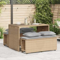 Ensemble &agrave; manger de jardin et coussins 3 pcs Beige poly rotin
