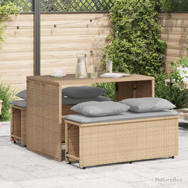 Ensemble  manger de jardin et coussins 3 pcs Beige poly rotin alsavelo