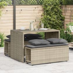 Ensemble &agrave; manger de jardin 3pcs coussins gris clair poly rotin