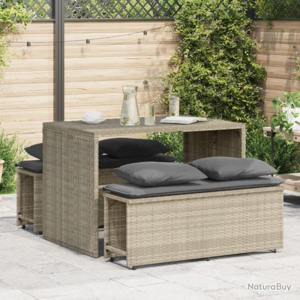 Ensemble � manger de jardin 3pcs coussins gris clair poly rotin
